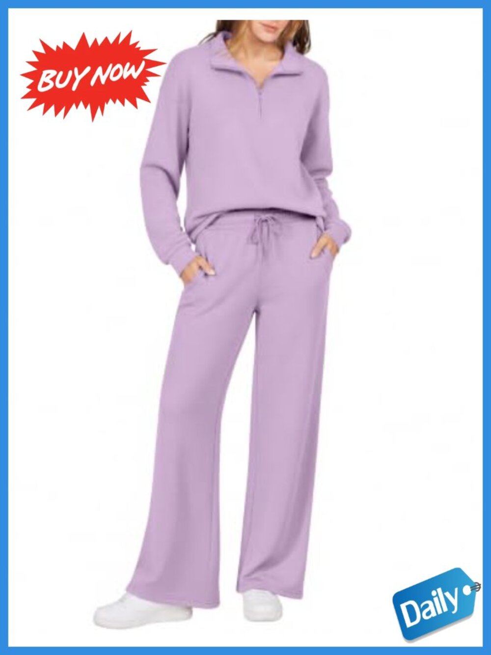 Ekouaer 2 Piece Lounge Set Half Zip Pullover Wide Leg Pants Travel Athleisure